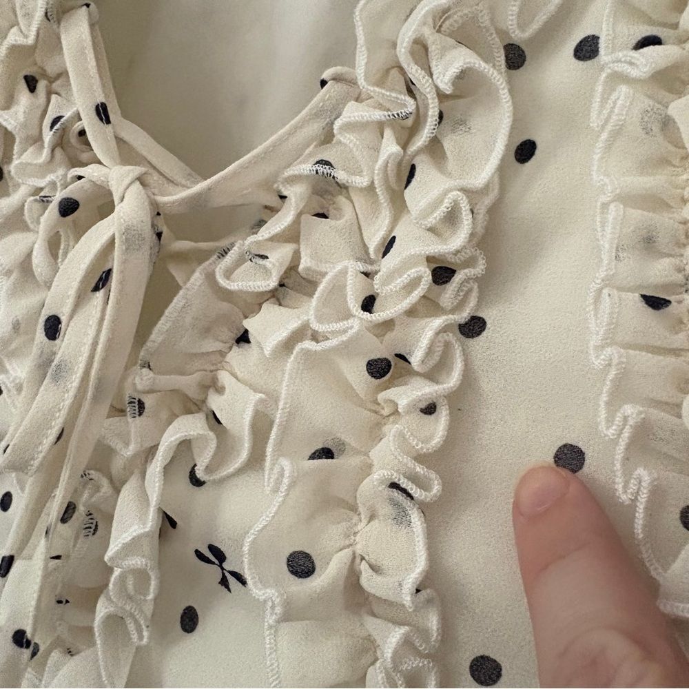 Koche M Cream Polka Dot Sheer Blouse Preppy Luxury Coastal Boardwalk Old Money - Picture 7 of 12